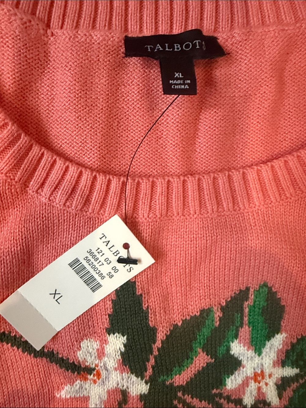 Talbots Pink Crewneck Sweater with Orange Fruit Motif - Picture 2 of 5